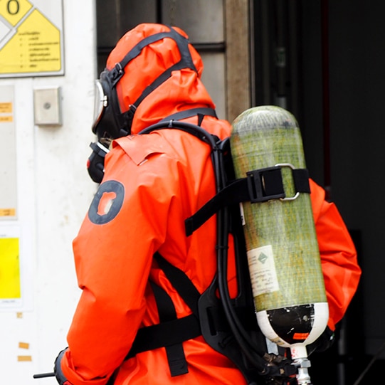 firefighter training., fireman using water and extinguisher