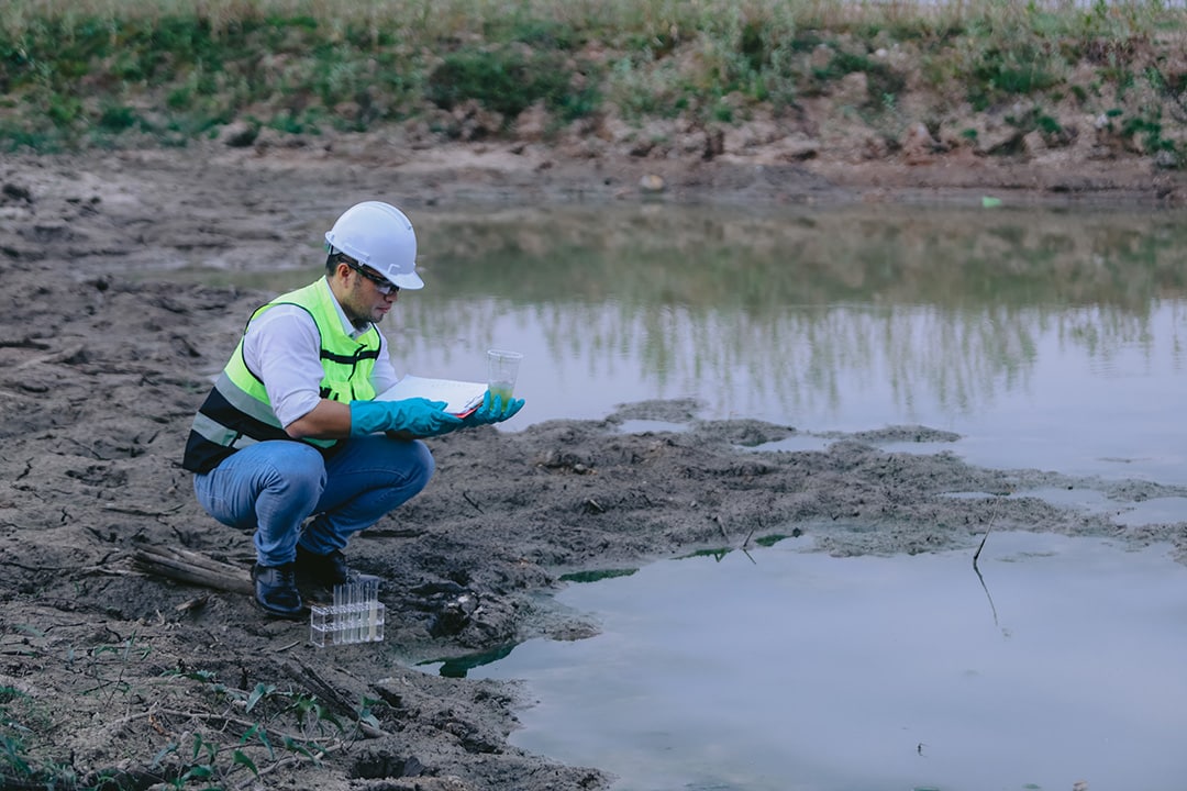 Environmental engineers work at wastewater treatment plants,Water supply engineering working at Water recycling plant for reuse